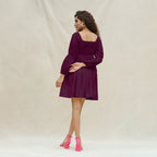 Magenta Handspun Cotton Bohemian Gathered Short Dress