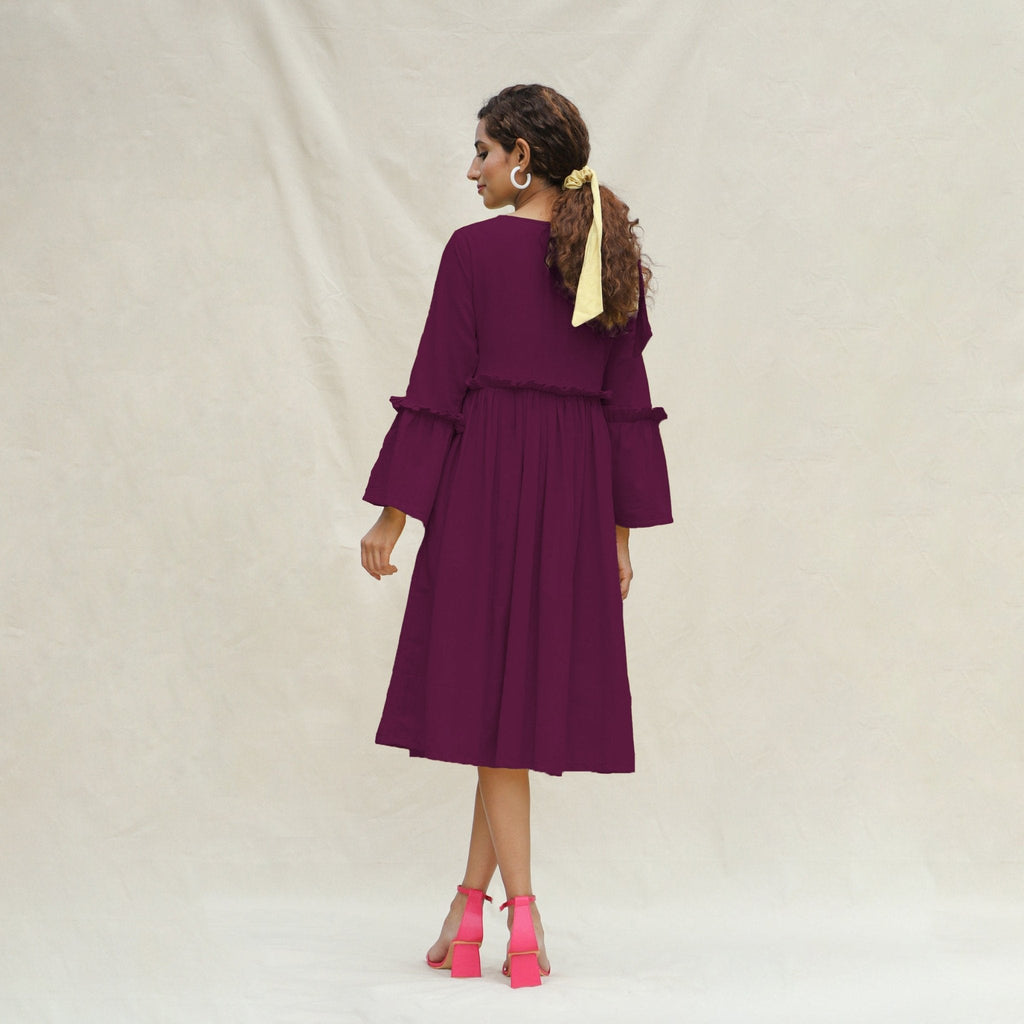 Magenta Handspun Cotton Bohemian Midi Dress