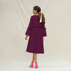 Magenta Handspun Cotton Bohemian Midi Dress