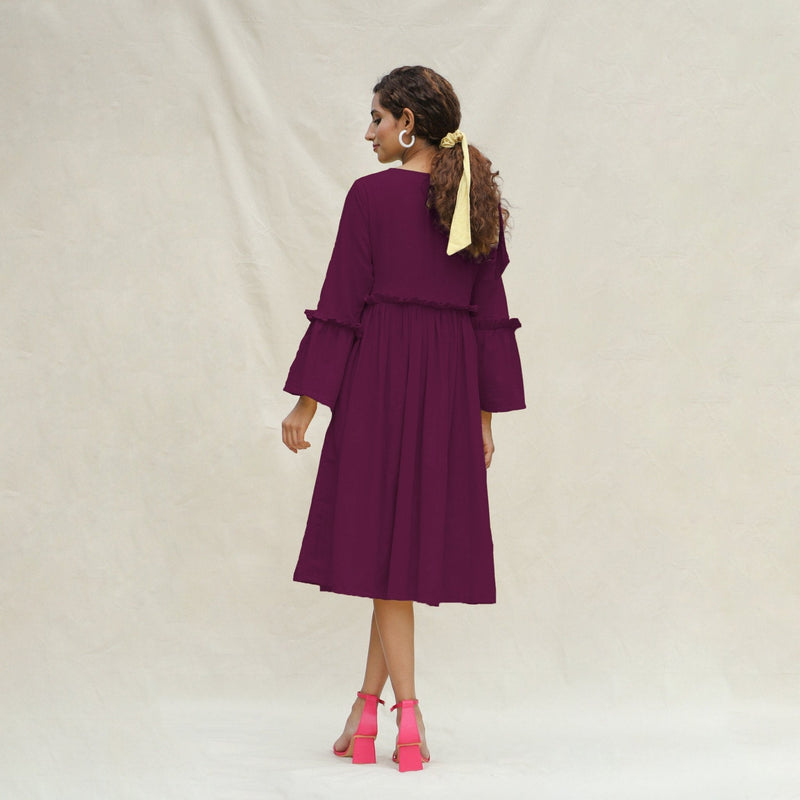 Magenta Handspun Cotton Bohemian Midi Dress