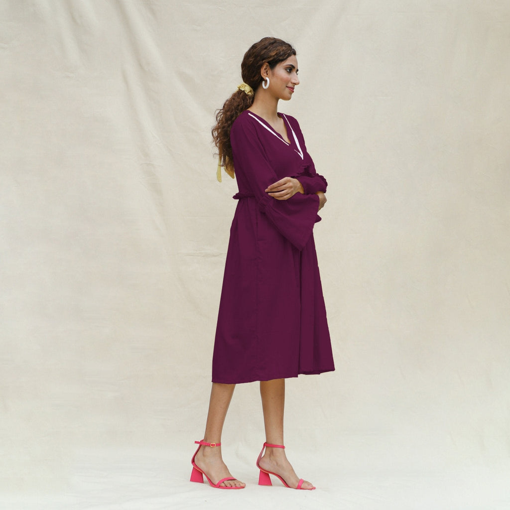 Magenta Handspun Cotton Bohemian Midi Dress