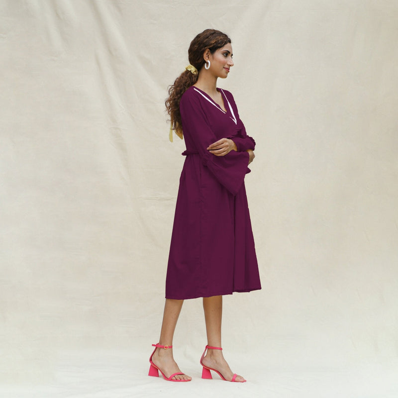 Magenta Handspun Cotton Bohemian Midi Dress