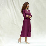 Magenta Handspun Cotton Drop Shoulder Midi Wrap Dress