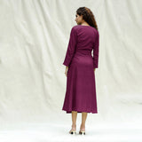 Magenta Handspun Cotton Drop Shoulder Midi Wrap Dress