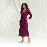 Magenta Handspun Cotton Drop Shoulder Midi Wrap Dress