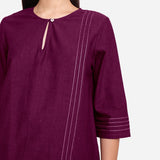 Magenta Handspun Yarn-Dyed Cotton Split Neck Top