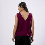 Magenta Handspun Yarn-Dyed Cotton V-Neck Top