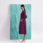 Magenta Mirror Work Embroidered Cotton Paneled Midi Dress