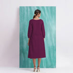 Magenta Mirror Work Embroidered Cotton Paneled Midi Dress