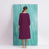 Magenta Mirror Work Embroidered Cotton Paneled Midi Dress