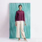 Magenta Mirror Work Yarn-Dyed Cotton Blouse Top