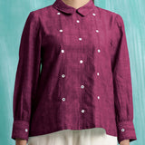 Magenta Mirror Work Yarn-Dyed Cotton Blouse Top