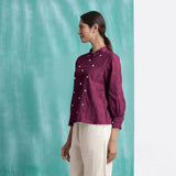 Magenta Mirror Work Yarn-Dyed Cotton Blouse Top