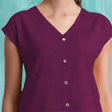 Magenta Mirror Work Yarn-Dyed Cotton Drop Shoulder Top