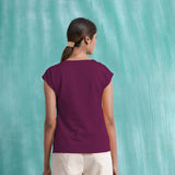 Magenta Mirror Work Yarn-Dyed Cotton Drop Shoulder Top