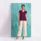 Magenta Mirror Work Yarn-Dyed Cotton Drop Shoulder Top
