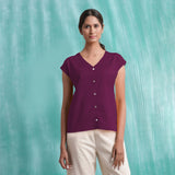 Magenta Mirror Work Yarn-Dyed Cotton Drop Shoulder Top