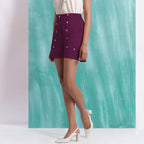 Magenta Mirror Work Yarn-Dyed Cotton Mid-Rise Elasticated Shorts