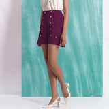 Magenta Mirror Work Yarn-Dyed Cotton Mid-Rise Elasticated Shorts