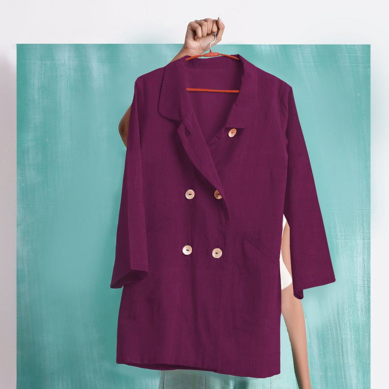 Magenta Yarn-Dyed Cotton Welt Pocket Coat