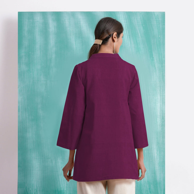 Magenta Yarn-Dyed Cotton Welt Pocket Coat