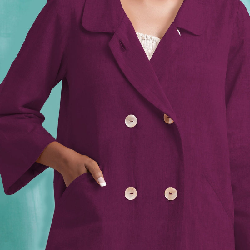Magenta Yarn-Dyed Cotton Welt Pocket Coat