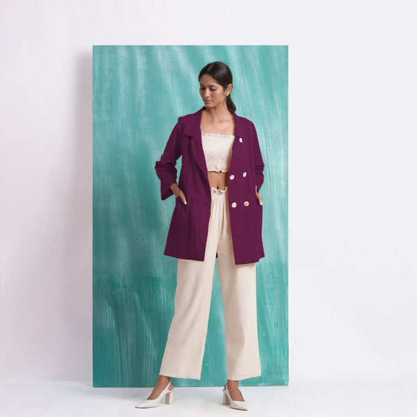 Magenta Yarn-Dyed Cotton Welt Pocket Coat