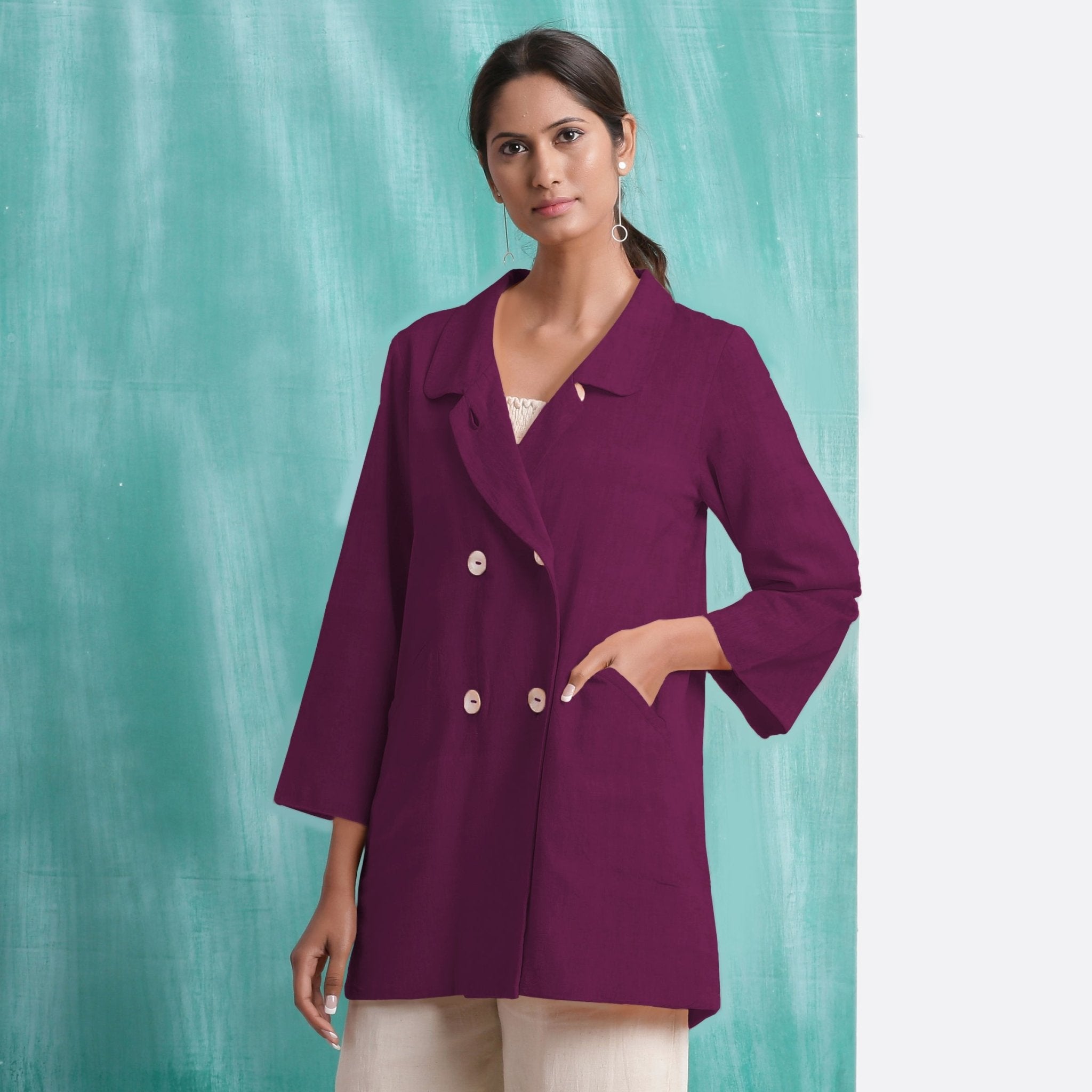 Magenta Yarn-Dyed Cotton Welt Pocket Coat