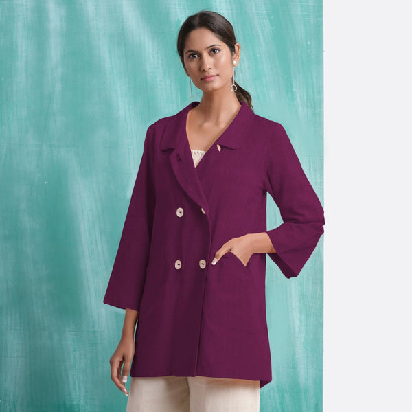 Magenta Yarn-Dyed Cotton Welt Pocket Coat