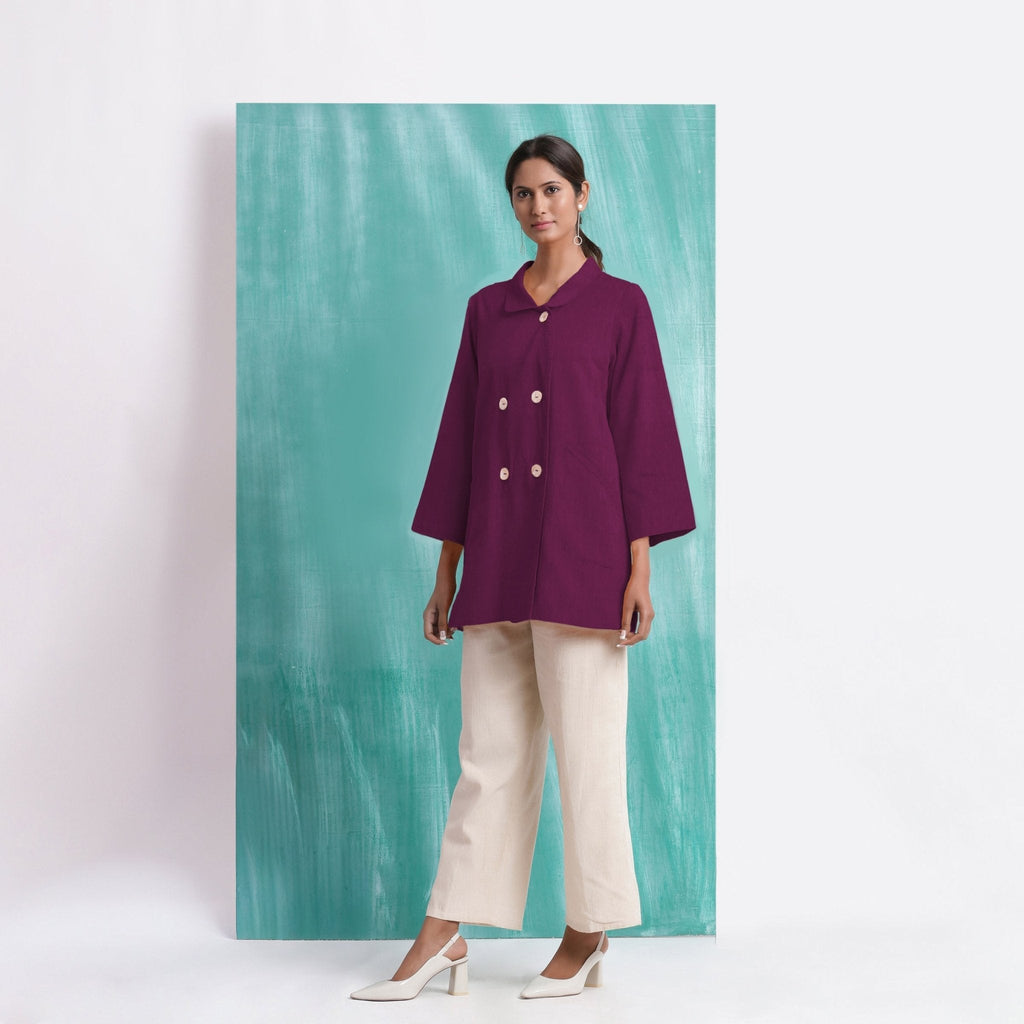 Magenta Yarn-Dyed Cotton Welt Pocket Coat