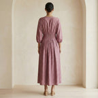 Magenta Yarn-Dyed Cotton Deep-V Neck Empire Waist Maxi Dress