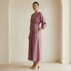 Magenta Yarn-Dyed Cotton Deep-V Neck Empire Waist Maxi Dress