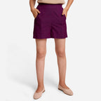 Magenta Yarn-Dyed Cotton Elasticated Casual Shorts