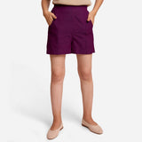 Magenta Yarn-Dyed Cotton Elasticated Casual Shorts