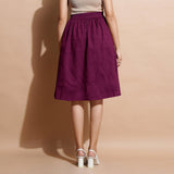 Magenta Yarn-Dyed Cotton Flared Elasticated Knee Length Skirt