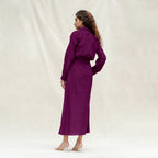 Magenta Yarn-Dyed Cotton Pleated Button-Down Maxi Dress