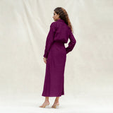 Magenta Yarn-Dyed Cotton Pleated Button-Down Maxi Dress
