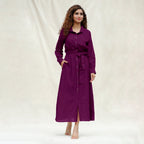 Magenta Yarn-Dyed Cotton Pleated Button-Down Maxi Dress
