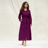 Magenta Yarn-Dyed Cotton Pleated Button-Down Maxi Dress