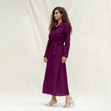 Magenta Yarn-Dyed Cotton Pleated Button-Down Maxi Dress