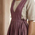 Magenta Yarn-Dyed Cotton V-Neck Pinafore Midi Wrap Dress