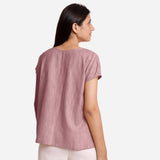 Back View of a Model wearing Maroon 100% Cotton Boat Neck A-Line Top