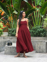 Maroon 100% Cotton Flared Sundress