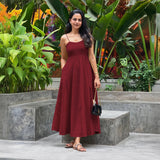 Maroon 100% Cotton Flared Sundress