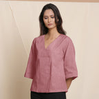 Front View of a Model wearing Maroon Comfy Straight Top
