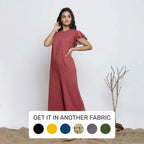Left View of a Model wearing Button-Down Maroon Yoked Jumpsuit