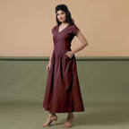 Maroon Cotton V-Neck Maxi Wrap Dress