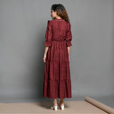 Maroon Hand-Beaded Handspun Cotton Boho Maxi Dress