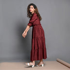 Maroon Hand-Beaded Handspun Cotton Boho Maxi Dress