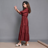 Maroon Hand-Beaded Handspun Cotton Boho Maxi Dress